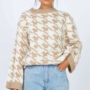 Princess Polly Sachi Beige Houndstooth Sweater Sz S/M